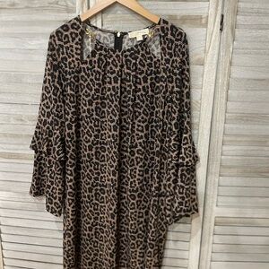 Michael Kors Animal Print Long Sleeve Dress - Black and Brown